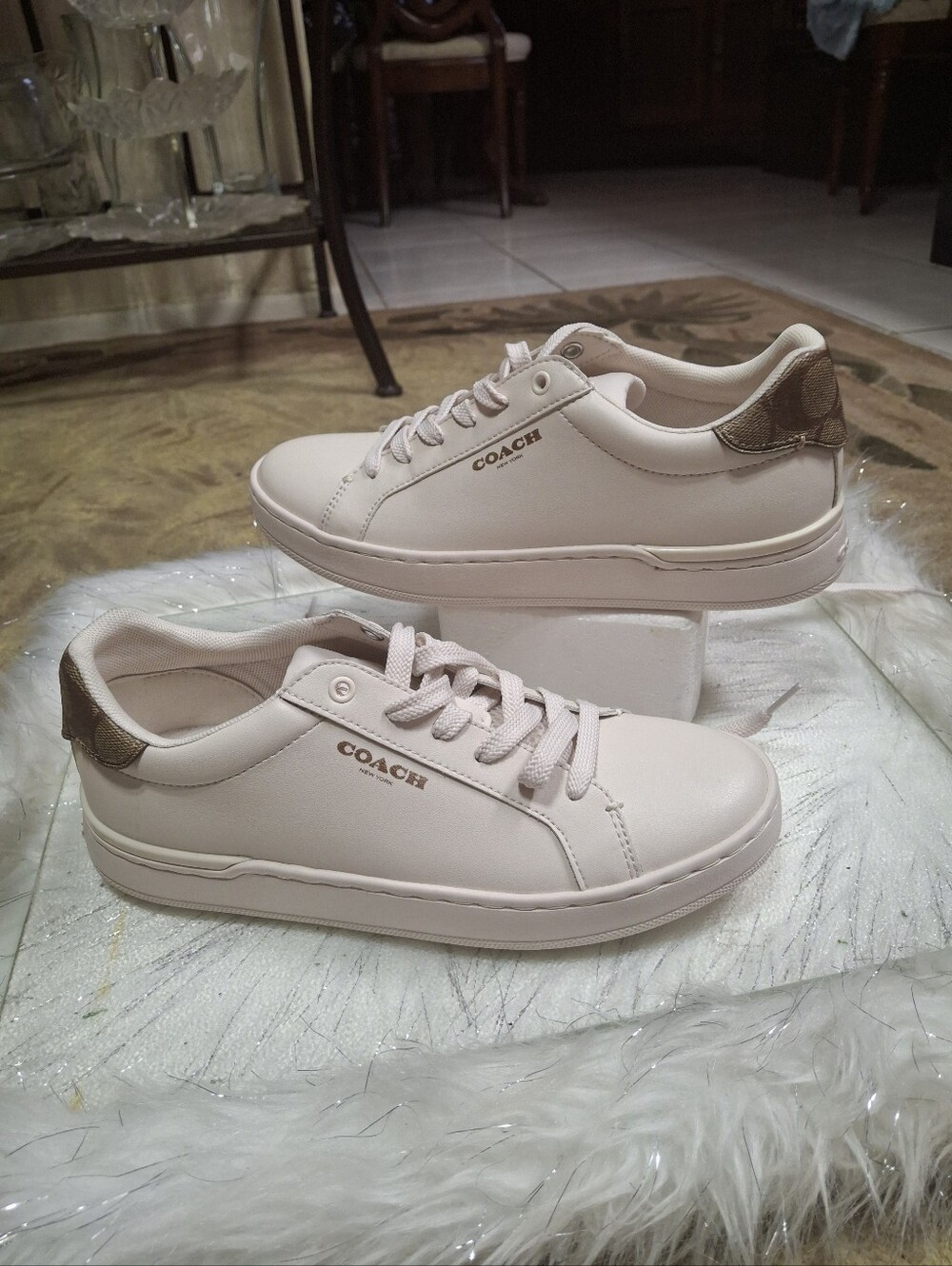 Coach Clip Leather Low-Top Lace-Up Sneakers Chalk Khaki Women Size 7 - Picture 6 of 16